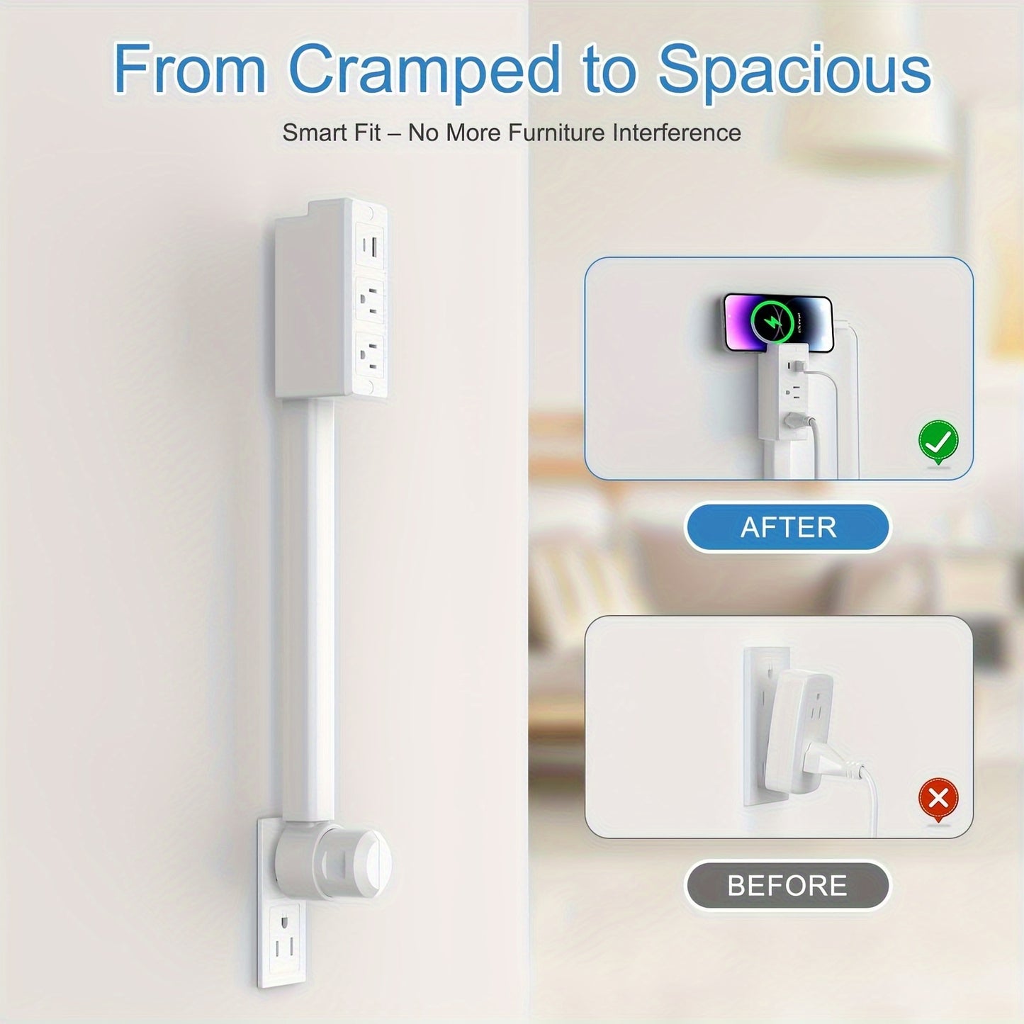 Power Outlet Extender - 180° Rotating Plug